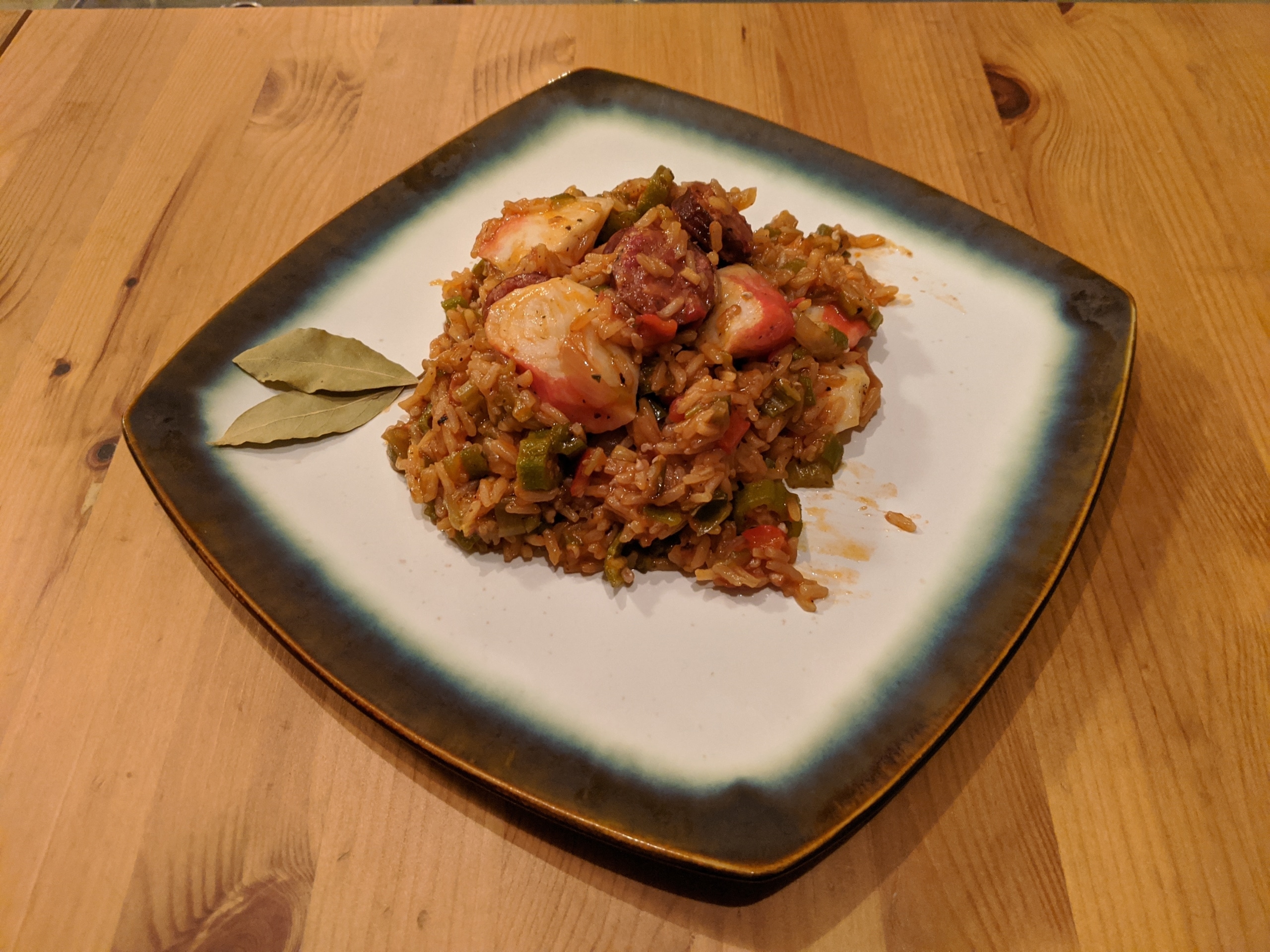 Finished crab and sausage jambalaya.