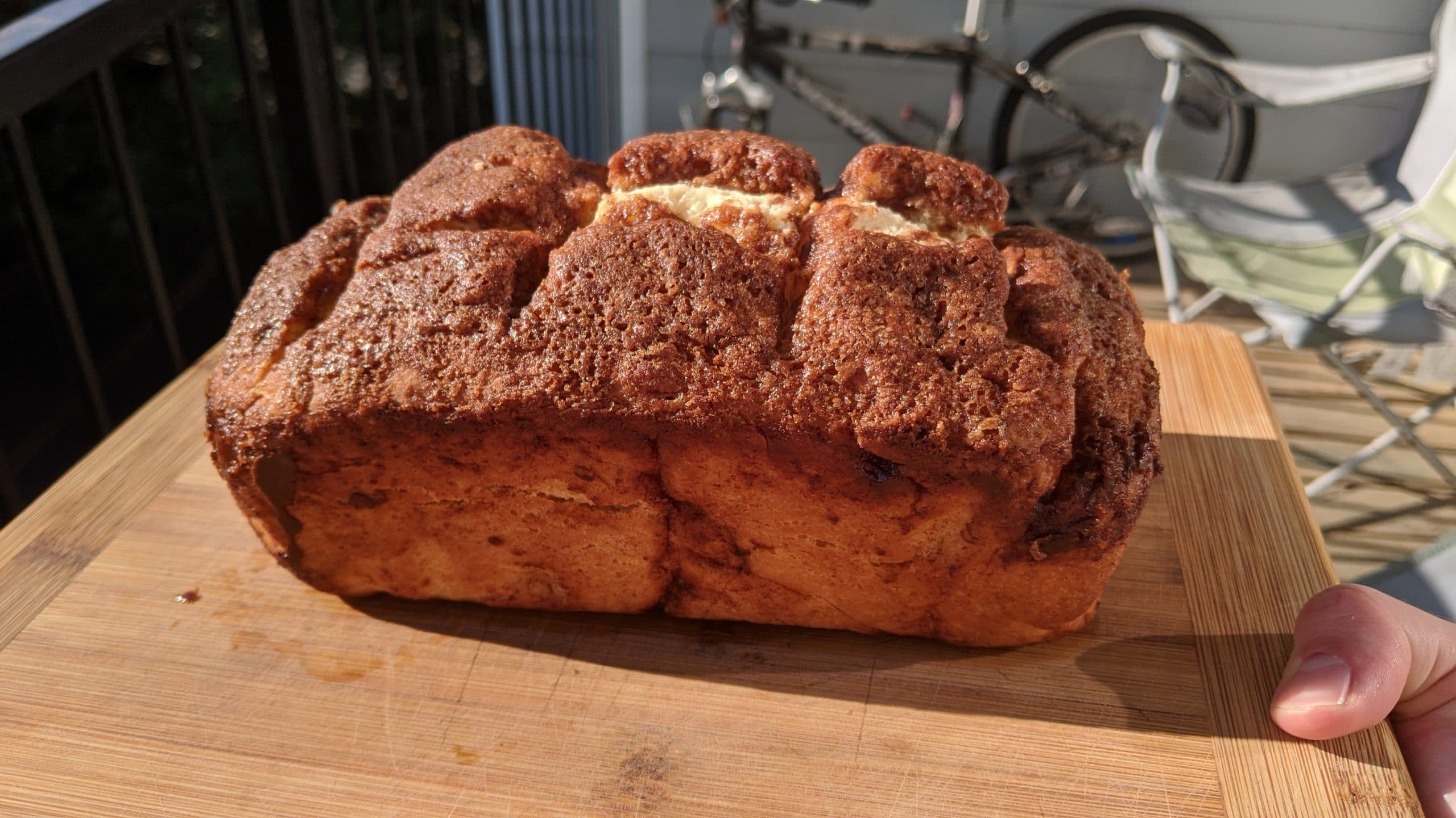 Dollywood cinnamon bread on a wooden board