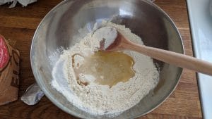 Mixing wet and dry tortilla ingredients