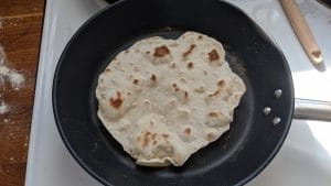 A cooked tortilla